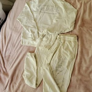 Von Dutch rhinestone hoodie and sweats set